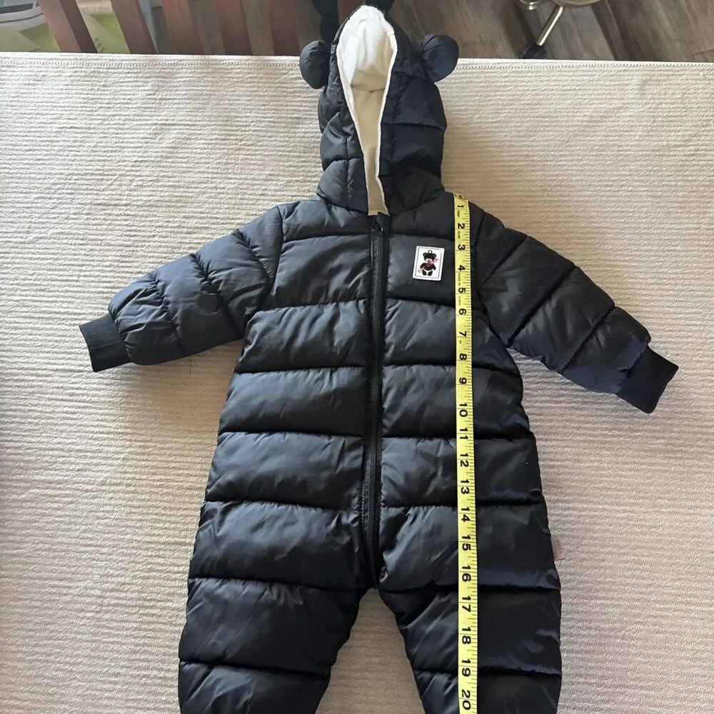 Happy Cherry Baby Boys Solid Black Cozy Bear Hood Puffer Jacket Snowsuit 6-12 M